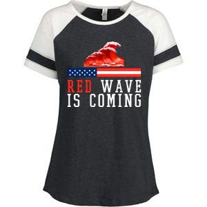 Red Wave Is Coming American Flag Conservative Enza Ladies Jersey Colorblock Tee