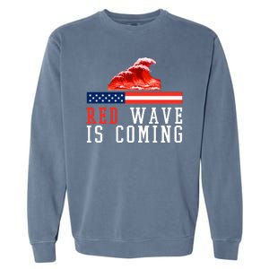 Red Wave Is Coming American Flag Conservative Garment-Dyed Sweatshirt