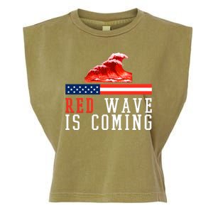 Red Wave Is Coming American Flag Conservative Garment-Dyed Women's Muscle Tee