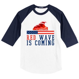 Red Wave Is Coming American Flag Conservative Baseball Sleeve Shirt