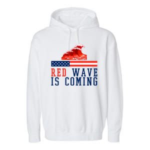 Red Wave Is Coming American Flag Conservative Garment-Dyed Fleece Hoodie