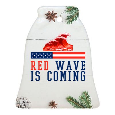 Red Wave Is Coming American Flag Conservative Ceramic Bell Ornament