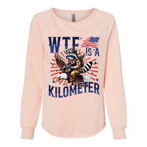 Retro Wtf Is A Kilometer Raccoon Eagle American 4th Of July Womens California Wash Sweatshirt