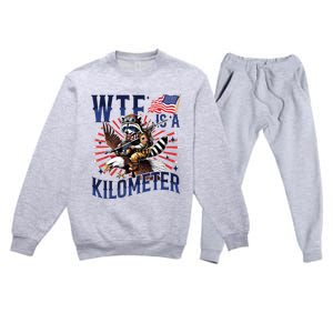 Retro Wtf Is A Kilometer Raccoon Eagle American 4th Of July Premium Crewneck Sweatsuit Set