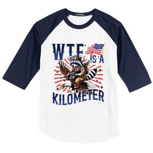 Retro Wtf Is A Kilometer Raccoon Eagle American 4th Of July Baseball Sleeve Shirt