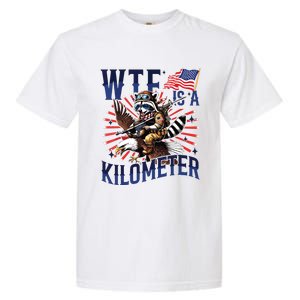 Retro Wtf Is A Kilometer Raccoon Eagle American 4th Of July Garment-Dyed Heavyweight T-Shirt