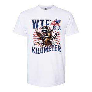 Retro Wtf Is A Kilometer Raccoon Eagle American 4th Of July Softstyle CVC T-Shirt