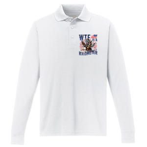 Retro Wtf Is A Kilometer Raccoon Eagle American 4th Of July Performance Long Sleeve Polo