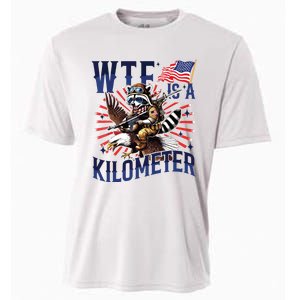 Retro Wtf Is A Kilometer Raccoon Eagle American 4th Of July Cooling Performance Crew T-Shirt