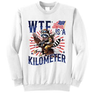 Retro Wtf Is A Kilometer Raccoon Eagle American 4th Of July Sweatshirt