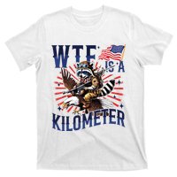 Retro Wtf Is A Kilometer Raccoon Eagle American 4th Of July T-Shirt