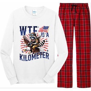 Retro Wtf Is A Kilometer Raccoon Eagle American 4th Of July Long Sleeve Pajama Set