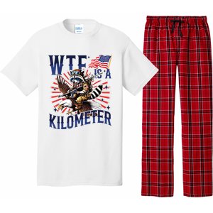 Retro Wtf Is A Kilometer Raccoon Eagle American 4th Of July Pajama Set