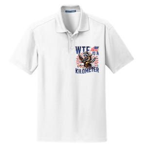 Retro Wtf Is A Kilometer Raccoon Eagle American 4th Of July Dry Zone Grid Polo