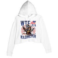 Retro Wtf Is A Kilometer Raccoon Eagle American 4th Of July Crop Fleece Hoodie