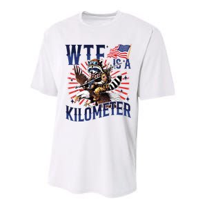 Retro Wtf Is A Kilometer Raccoon Eagle American 4th Of July Performance Sprint T-Shirt