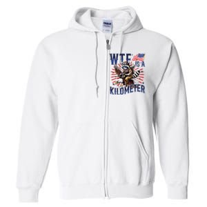 Retro Wtf Is A Kilometer Raccoon Eagle American 4th Of July Full Zip Hoodie