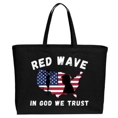 Red Wave, In God We Trust, Trump 2024, Pro Trump 45 47, He'll Be Back Cotton Canvas Jumbo Tote