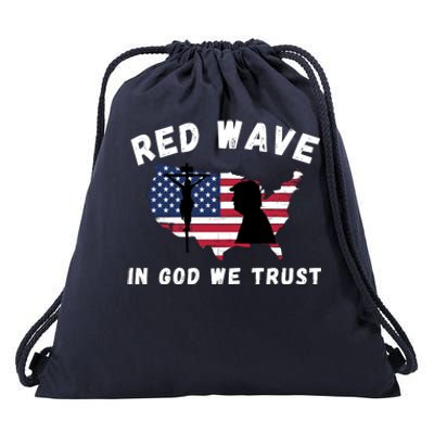 Red Wave, In God We Trust, Trump 2024, Pro Trump 45 47, He'll Be Back Drawstring Bag