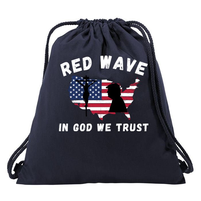 Red Wave, In God We Trust, Trump 2024, Pro Trump 45 47, He'll Be Back Drawstring Bag