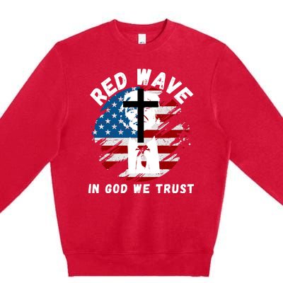 Red Wave, In God We Trust, He'll Be Back, Trump 2024, Pro Trump 45 47 Premium Crewneck Sweatshirt