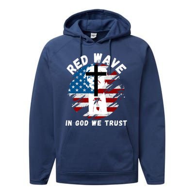 Red Wave, In God We Trust, He'll Be Back, Trump 2024, Pro Trump 45 47 Performance Fleece Hoodie