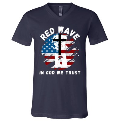 Red Wave, In God We Trust, He'll Be Back, Trump 2024, Pro Trump 45 47 V-Neck T-Shirt