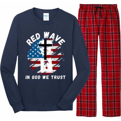 Red Wave, In God We Trust, He'll Be Back, Trump 2024, Pro Trump 45 47 Long Sleeve Pajama Set