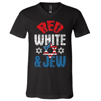 Red White & Jew Usa American Flag Jewish Star Of David V-Neck T-Shirt