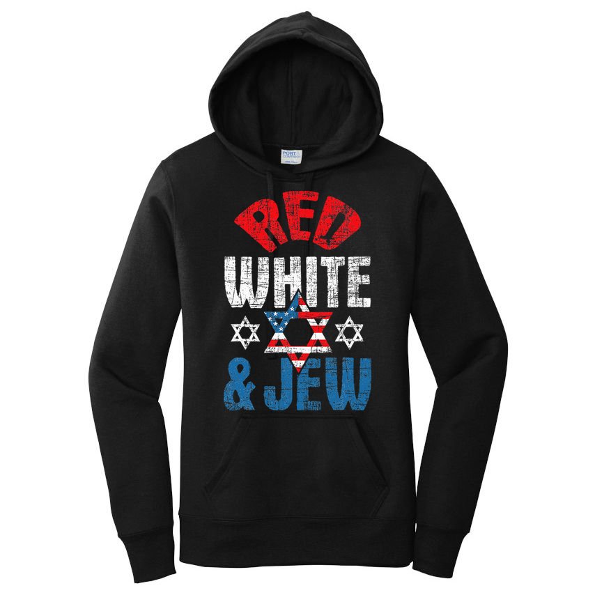 Red White & Jew Usa American Flag Jewish Star Of David Women's Pullover Hoodie