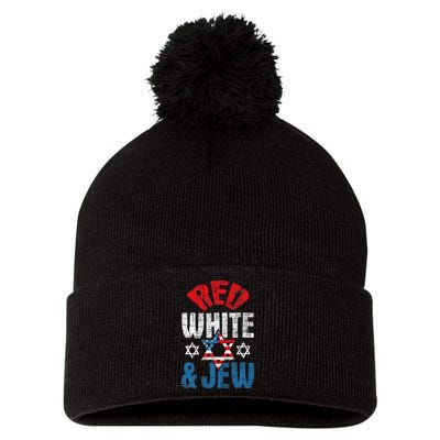 Red White & Jew Usa American Flag Jewish Star Of David Pom Pom 12in Knit Beanie