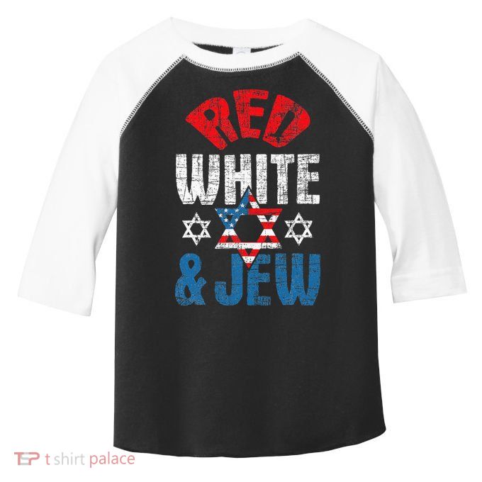 Red White & Jew Usa American Flag Jewish Star Of David Toddler Fine Jersey T-Shirt