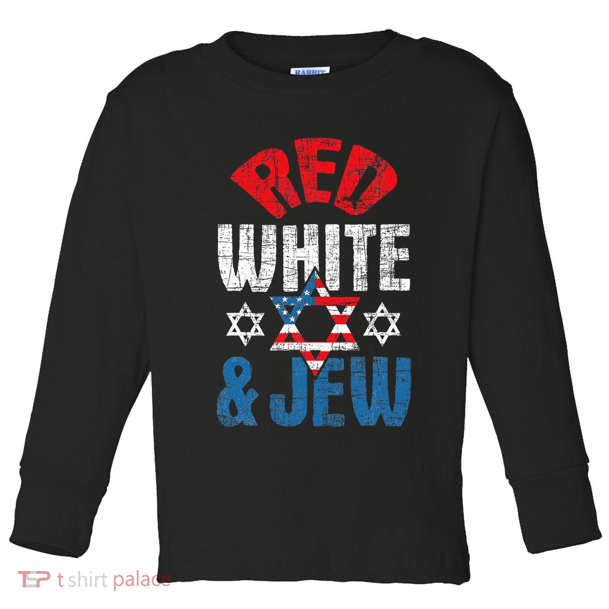 Red White & Jew Usa American Flag Jewish Star Of David Toddler Long Sleeve Shirt
