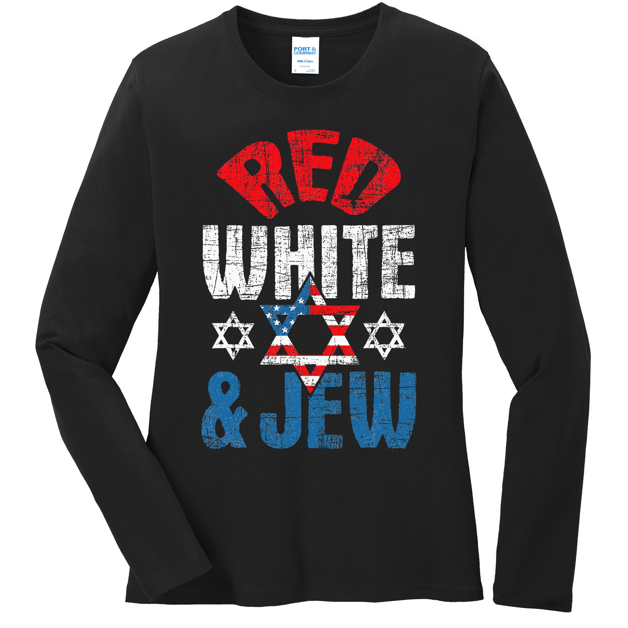 Red White & Jew Usa American Flag Jewish Star Of David Ladies Long Sleeve Shirt