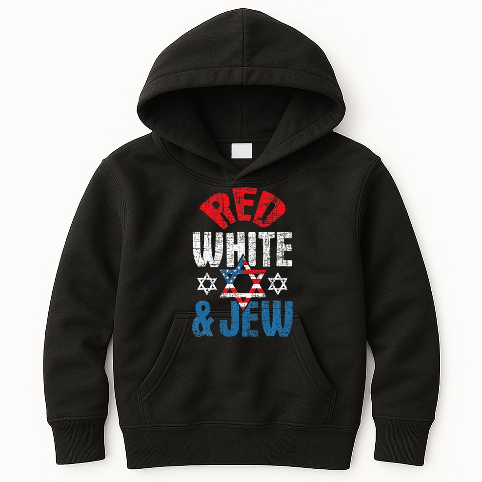 Red White & Jew Usa American Flag Jewish Star Of David Kids Hoodie