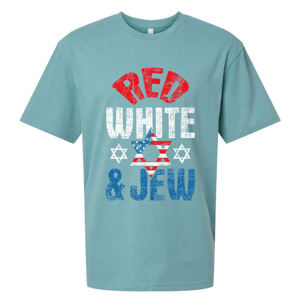 Red White & Jew Usa American Flag Jewish Star Of David Sueded Cloud Jersey T-Shirt