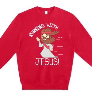 Running With Jesus Christian Faith Runner And Jogging Premium Crewneck Sweatshirt