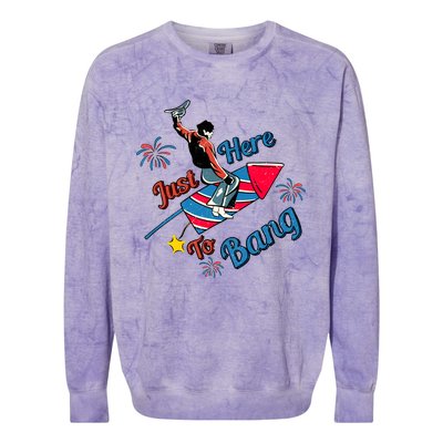 Retro Western Just Here To Bang 4th Of July Gift Colorblast Crewneck Sweatshirt