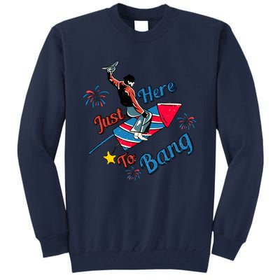 Retro Western Just Here To Bang 4th Of July Gift Tall Sweatshirt