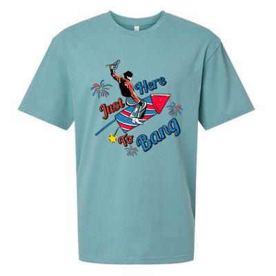 Retro Western Just Here To Bang 4th Of July Gift Sueded Cloud Jersey T-Shirt