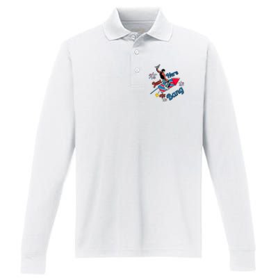 Retro Western Just Here To Bang 4th Of July Gift Performance Long Sleeve Polo