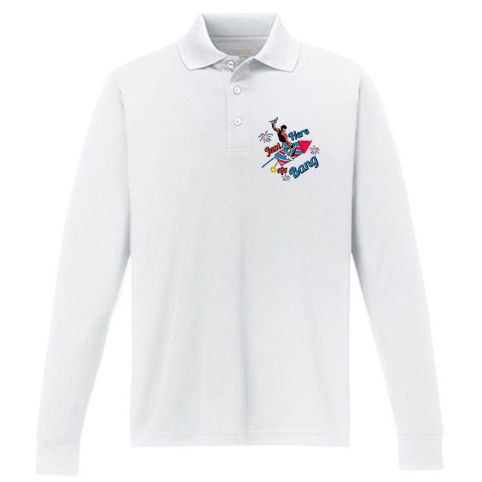 Retro Western Just Here To Bang 4th Of July Gift Performance Long Sleeve Polo