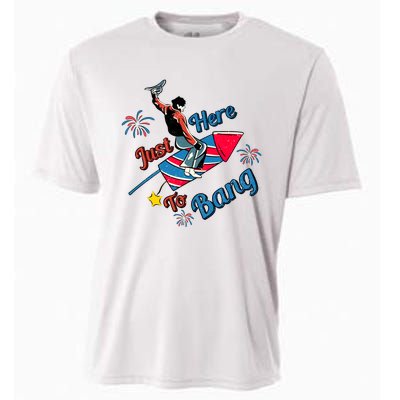 Retro Western Just Here To Bang 4th Of July Gift Cooling Performance Crew T-Shirt