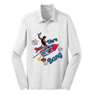 Retro Western Just Here To Bang 4th Of July Gift Silk Touch Performance Long Sleeve Polo