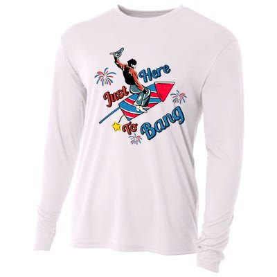 Retro Western Just Here To Bang 4th Of July Gift Cooling Performance Long Sleeve Crew