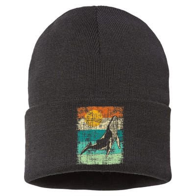 Retro Whale Lover Marine Biologist Aquarist Whales Animal Sustainable Knit Beanie