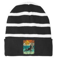 Retro Whale Lover Marine Biologist Aquarist Whales Animal Striped Beanie with Solid Band