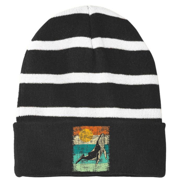 Retro Whale Lover Marine Biologist Aquarist Whales Animal Striped Beanie with Solid Band