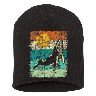 Retro Whale Lover Marine Biologist Aquarist Whales Animal Short Acrylic Beanie