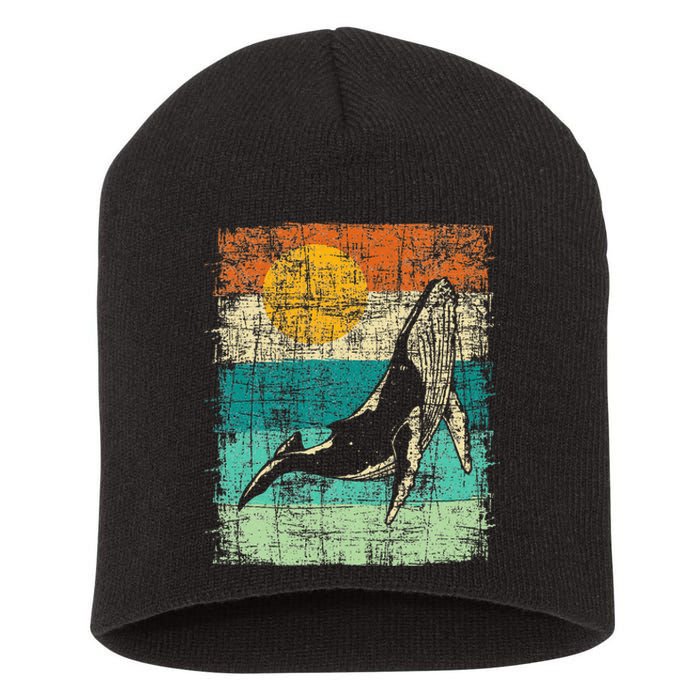 Retro Whale Lover Marine Biologist Aquarist Whales Animal Short Acrylic Beanie